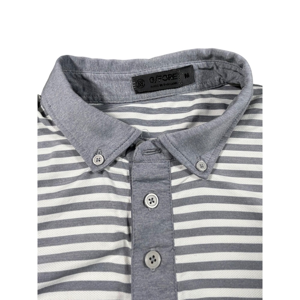 GFORE Mens Medium Gray White Striped Performance Golf Polo Button Collar Shirt - Picture 3 of 3